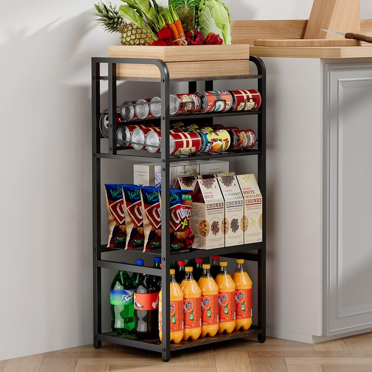 Soda Can Organizer for Pantry,5-Tier Drink Storage Shelf,Black | Kitchen Soda Can Organizer and Storage, Multifunctional Snack Organizer Rack, Standing Can Rack for Pantry/Kitchen