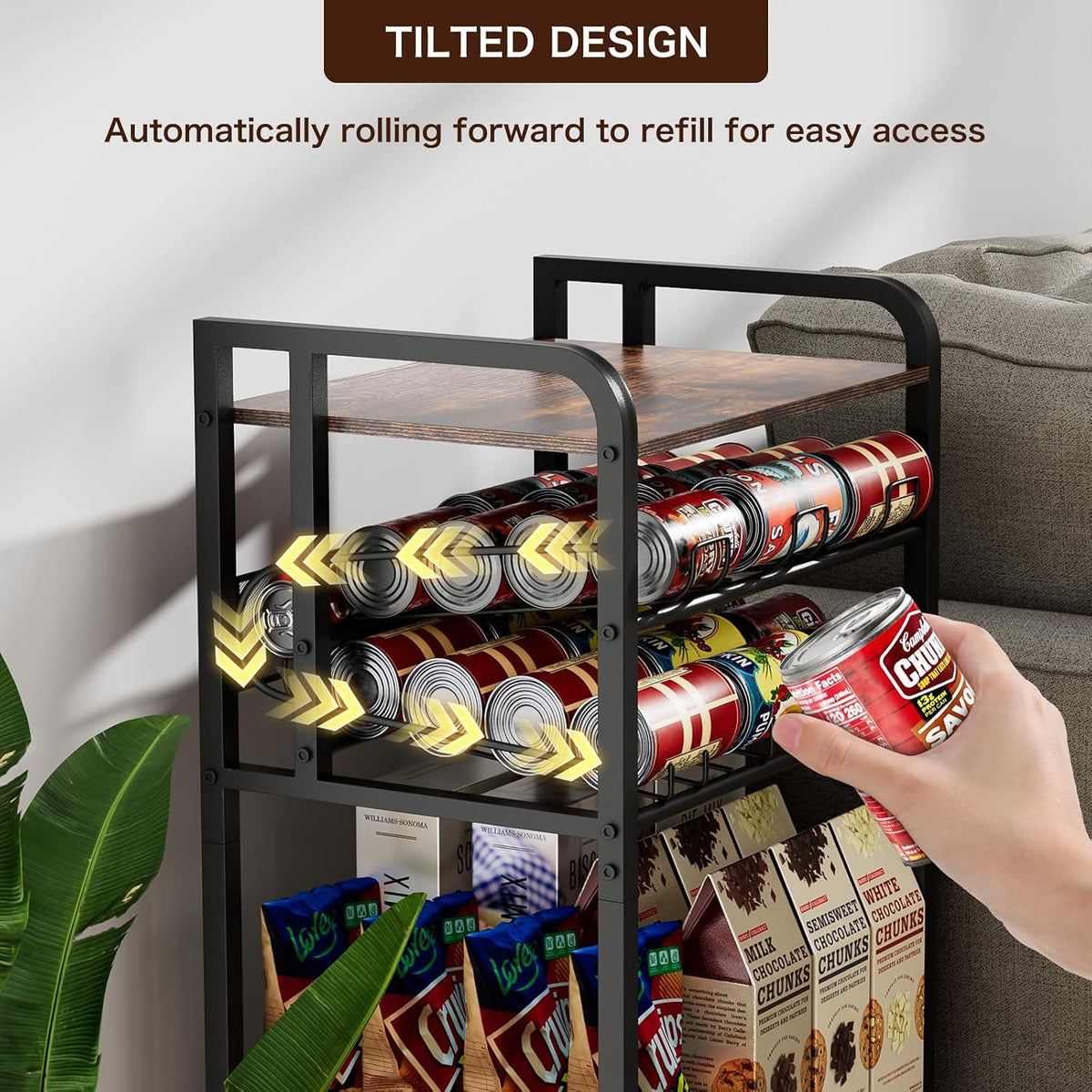 Soda Can Organizer for Pantry,5-Tier Drink Storage Shelf,Black | Kitchen Soda Can Organizer and Storage, Multifunctional Snack Organizer Rack, Standing Can Rack for Pantry/Kitchen