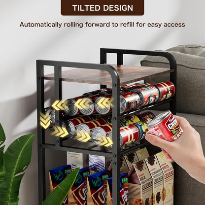 Soda Can Organizer for Pantry,5-Tier Drink Storage Shelf,Black | Kitchen Soda Can Organizer and Storage, Multifunctional Snack Organizer Rack, Standing Can Rack for Pantry/Kitchen