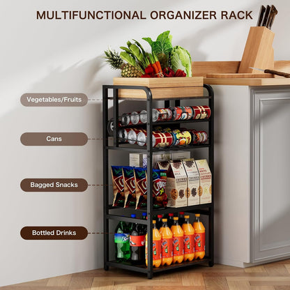 Soda Can Organizer for Pantry,5-Tier Drink Storage Shelf,Black | Kitchen Soda Can Organizer and Storage, Multifunctional Snack Organizer Rack, Standing Can Rack for Pantry/Kitchen