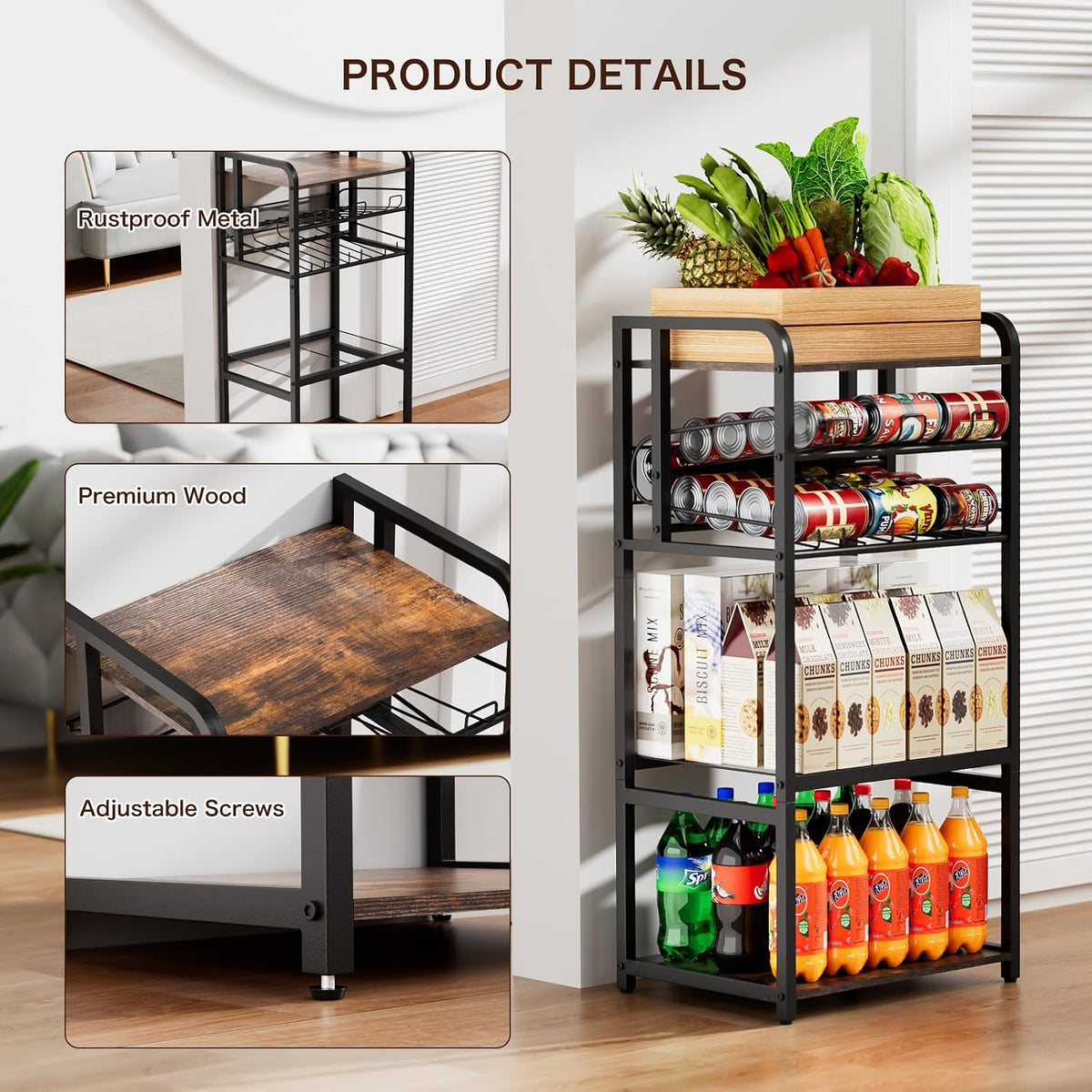 Soda Can Organizer for Pantry,5-Tier Drink Storage Shelf,Black | Kitchen Soda Can Organizer and Storage, Multifunctional Snack Organizer Rack, Standing Can Rack for Pantry/Kitchen