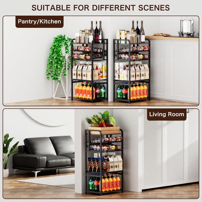 Soda Can Organizer for Pantry,5-Tier Drink Storage Shelf,Black | Kitchen Soda Can Organizer and Storage, Multifunctional Snack Organizer Rack, Standing Can Rack for Pantry/Kitchen