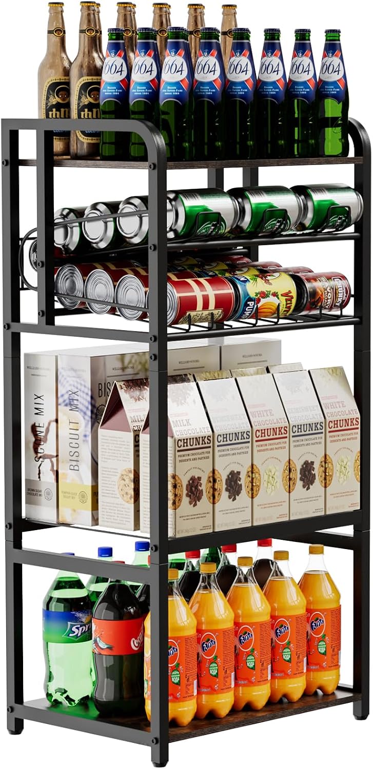 Soda Can Organizer for Pantry,5-Tier Drink Storage Shelf,Black | Kitchen Soda Can Organizer and Storage, Multifunctional Snack Organizer Rack, Standing Can Rack for Pantry/Kitchen