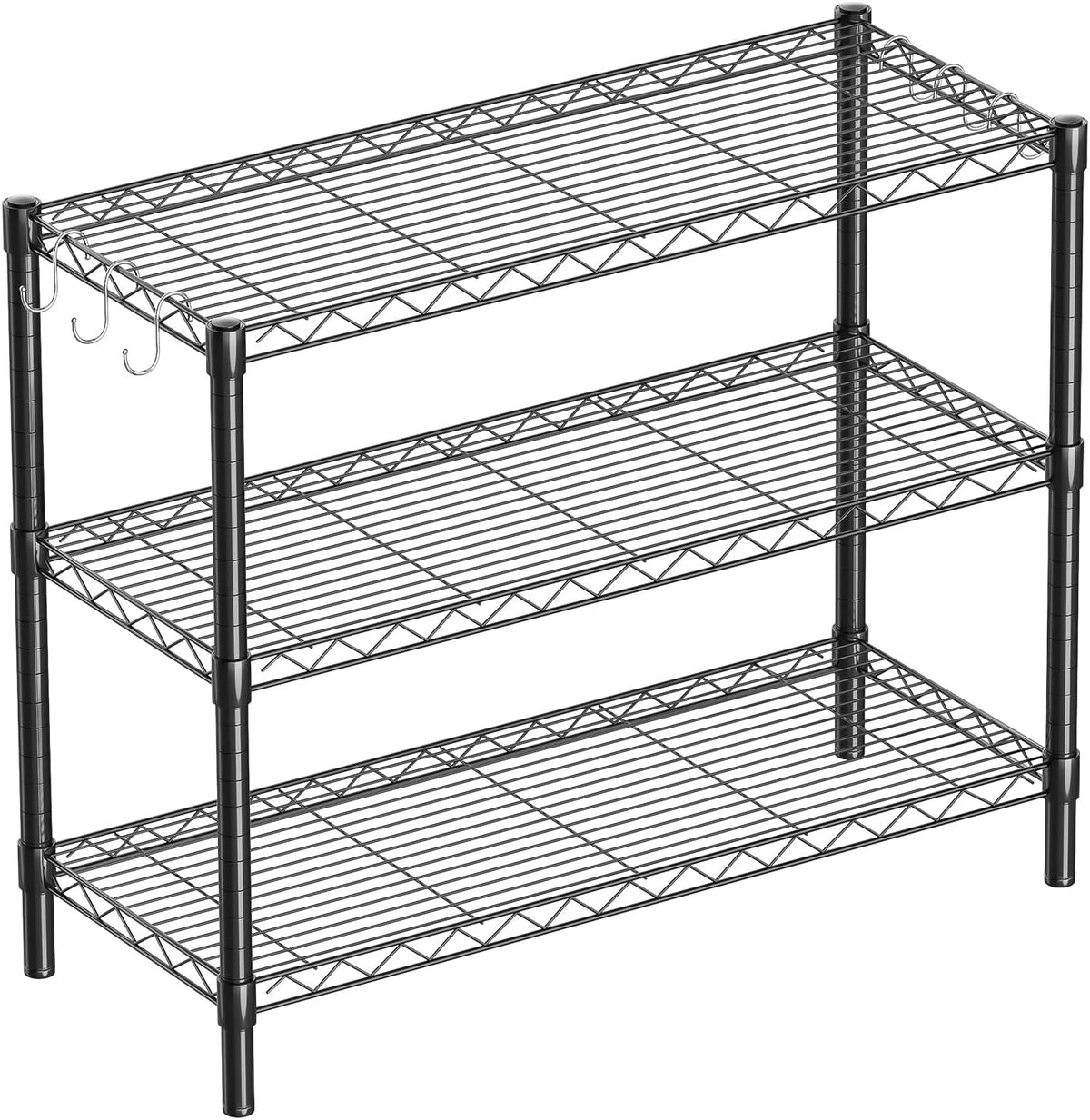 3-Shelf Adjustable Metal Wire Shelving,Black,36"L x 14"W x 30"H