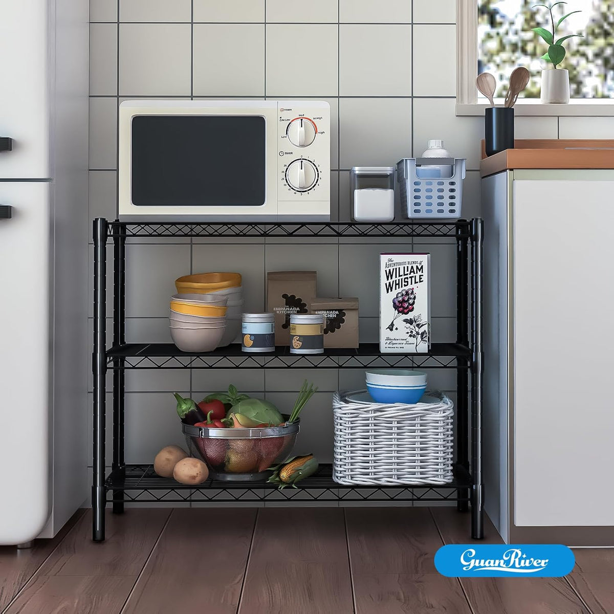 3-Shelf Adjustable Metal Wire Shelving,Black,36"L x 14"W x 30"H