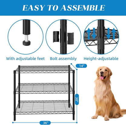 3-Shelf Adjustable Metal Wire Shelving,Black,36"L x 14"W x 30"H