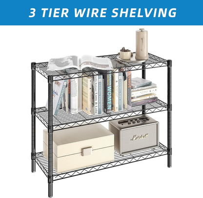 3-Shelf Adjustable Metal Wire Shelving,Black,36"L x 14"W x 30"H