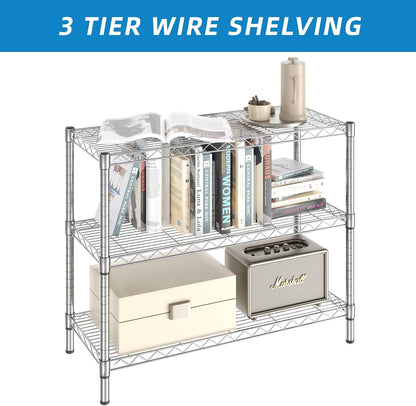 3-Shelf Adjustable Metal Wire Shelving,Black,36"L x 14"W x 30"H