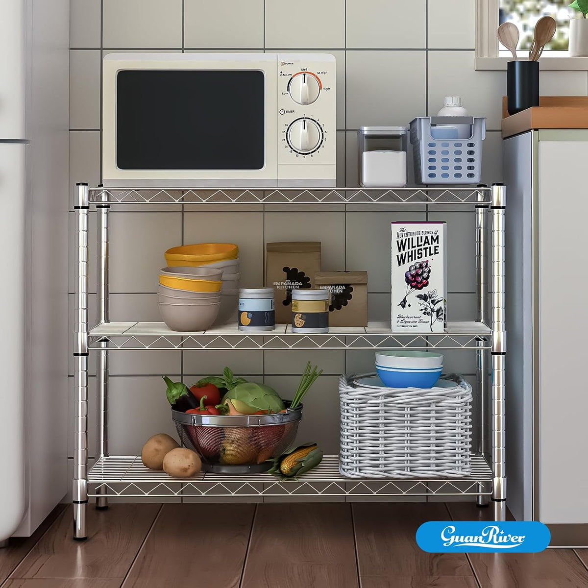3-Shelf Adjustable Metal Wire Shelving,Black,36"L x 14"W x 30"H
