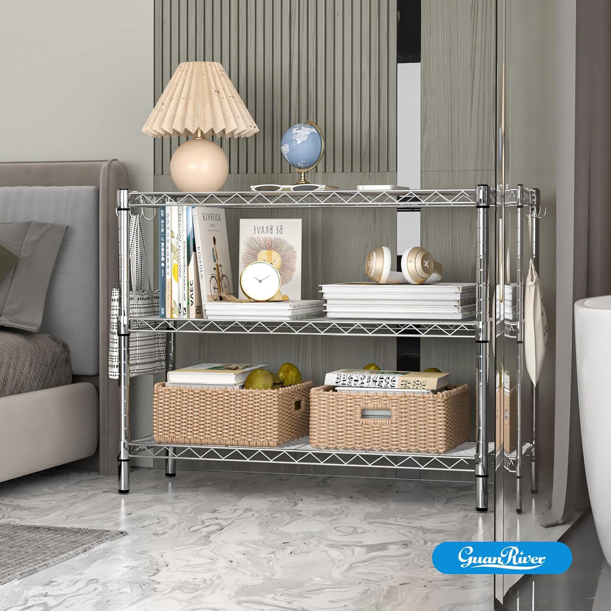 3-Shelf Adjustable Metal Wire Shelving,Black,36"L x 14"W x 30"H