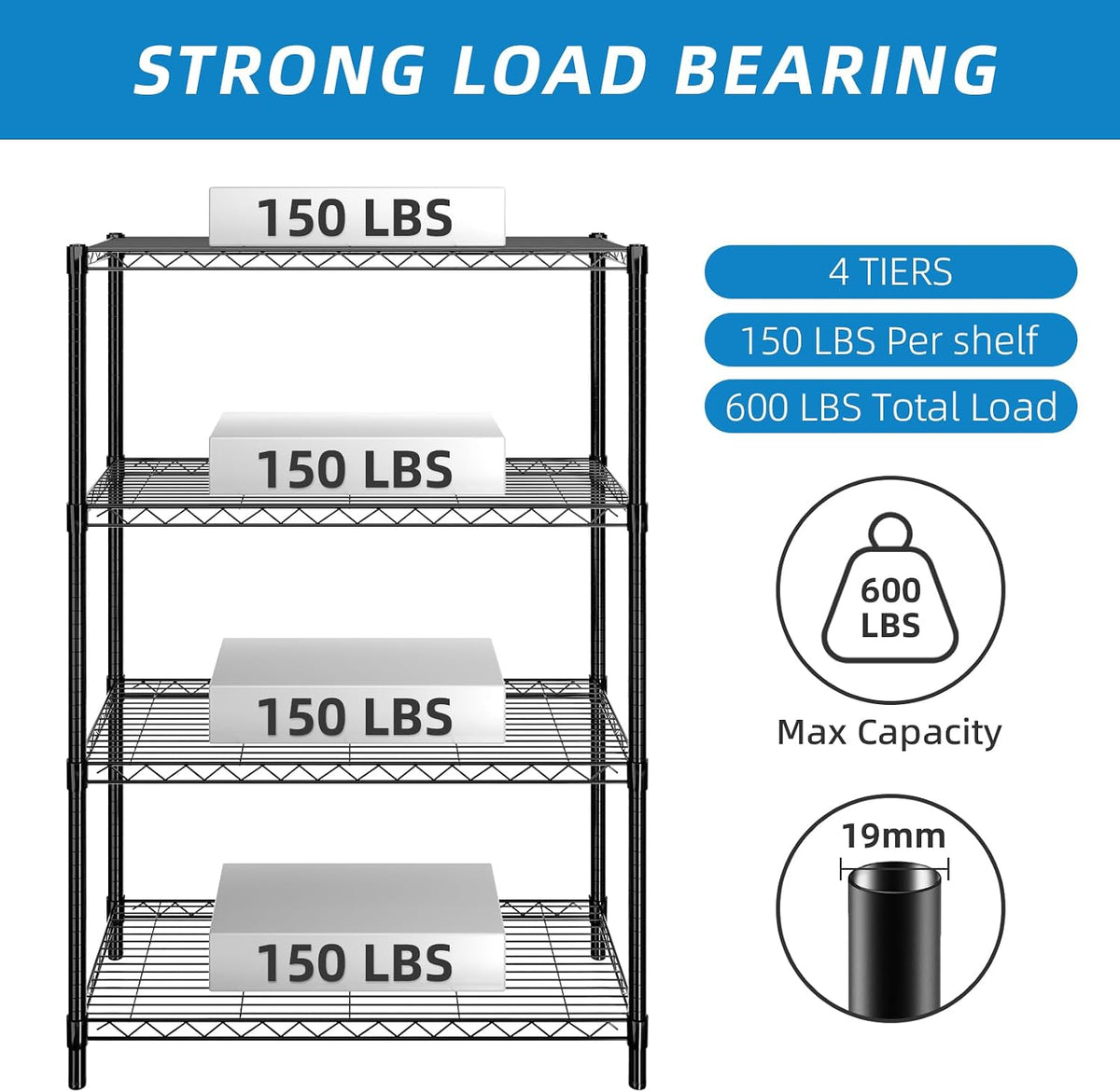 3-Shelf Adjustable Metal Wire Shelving,Black,36"L x 14"W x 30"H