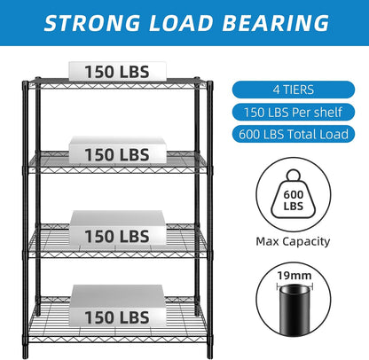3-Shelf Adjustable Metal Wire Shelving,Black,36"L x 14"W x 30"H