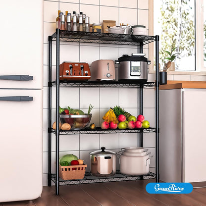 3-Shelf Adjustable Metal Wire Shelving,Black,36"L x 14"W x 30"H