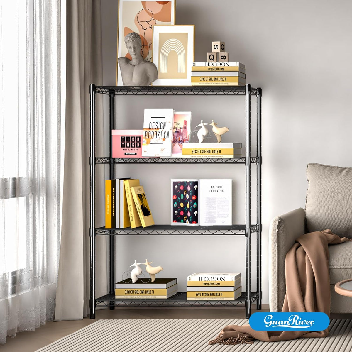 3-Shelf Adjustable Metal Wire Shelving,Black,36"L x 14"W x 30"H