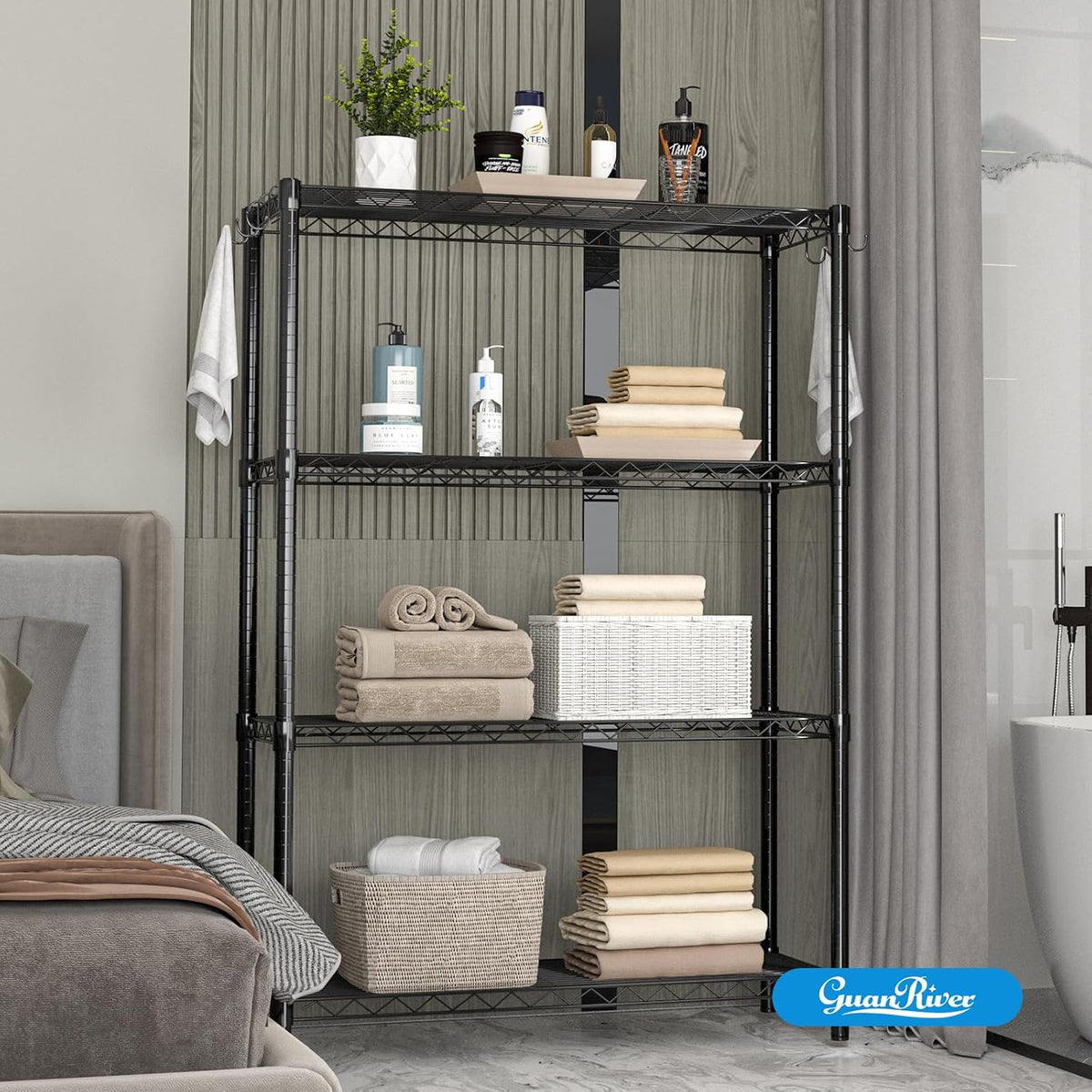 3-Shelf Adjustable Metal Wire Shelving,Black,36"L x 14"W x 30"H