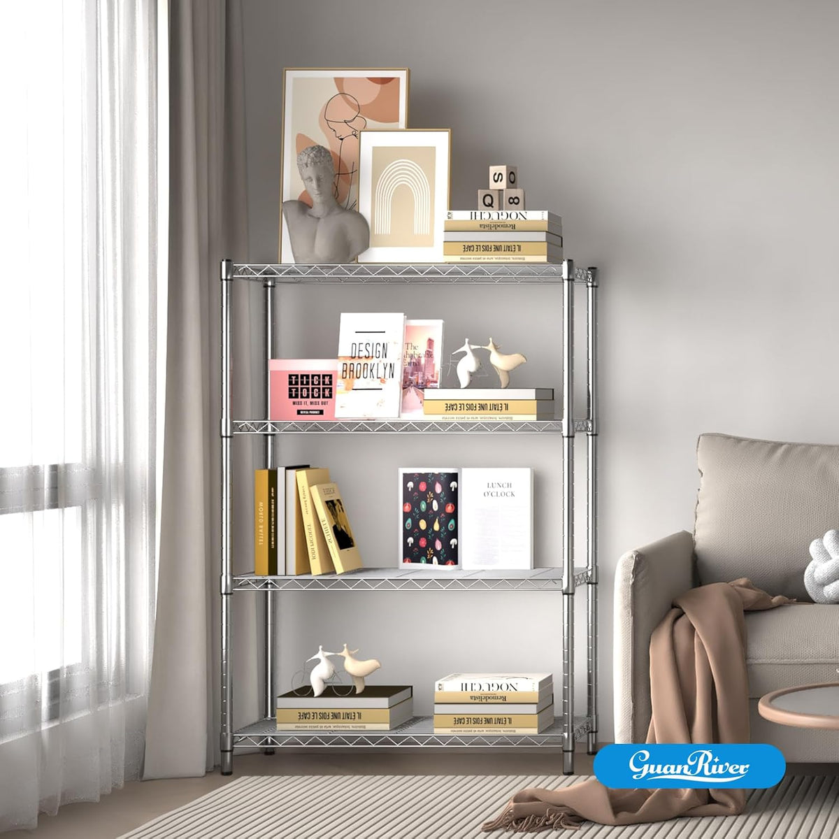 3-Shelf Adjustable Metal Wire Shelving,Black,36"L x 14"W x 30"H