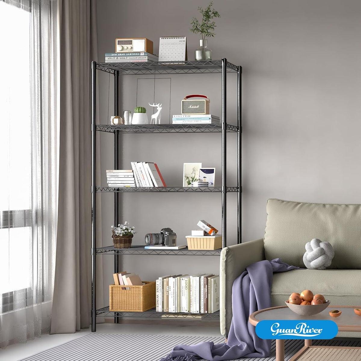 3-Shelf Adjustable Metal Wire Shelving,Black,36"L x 14"W x 30"H