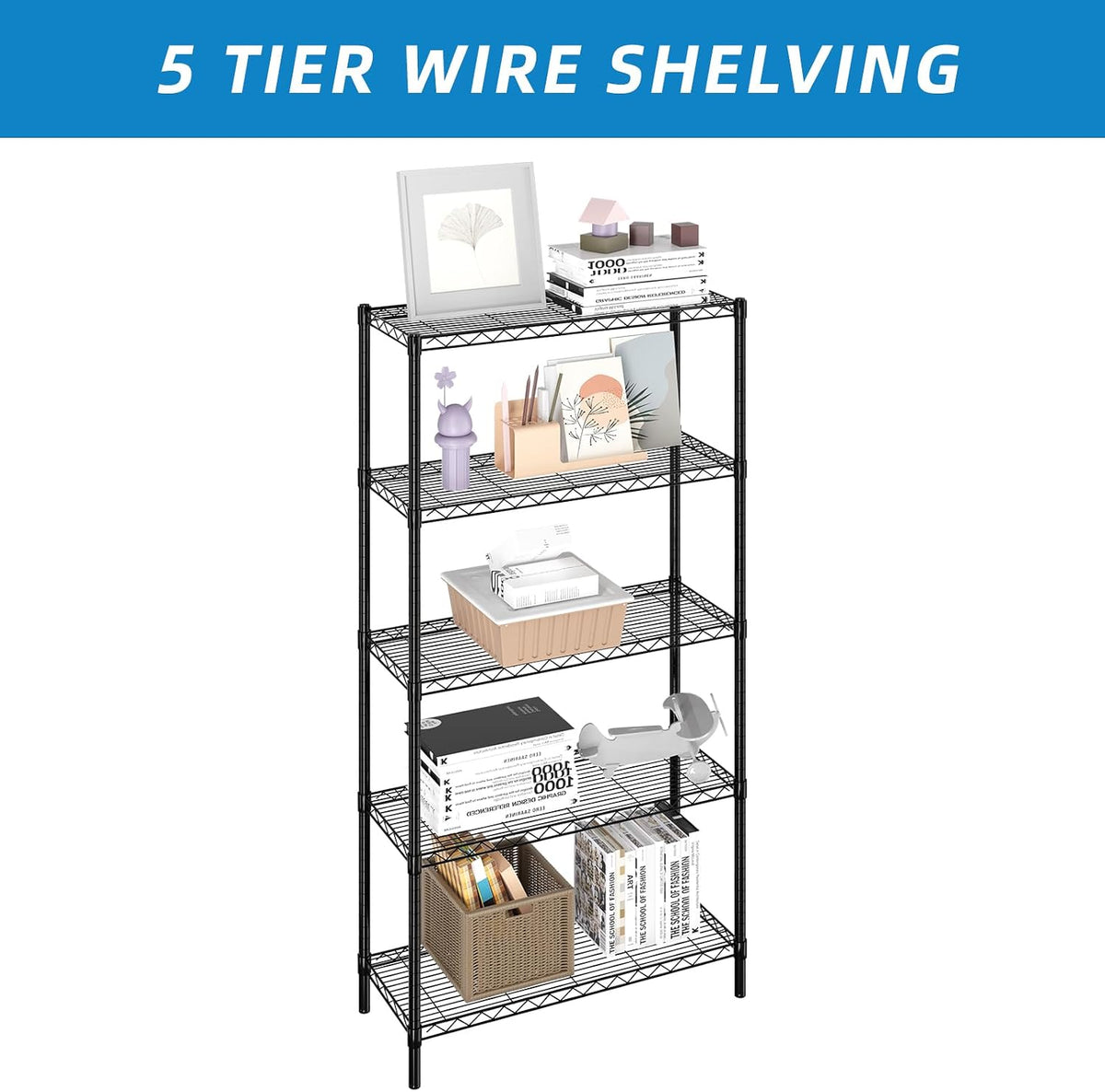 3-Shelf Adjustable Metal Wire Shelving,Black,36"L x 14"W x 30"H