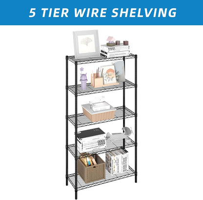 3-Shelf Adjustable Metal Wire Shelving,Black,36"L x 14"W x 30"H