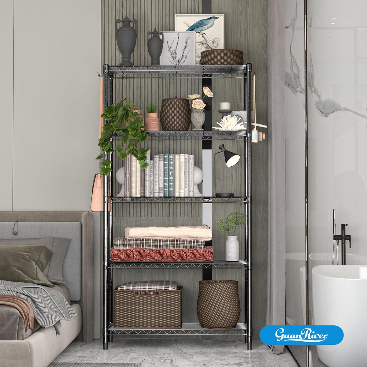 3-Shelf Adjustable Metal Wire Shelving,Black,36"L x 14"W x 30"H