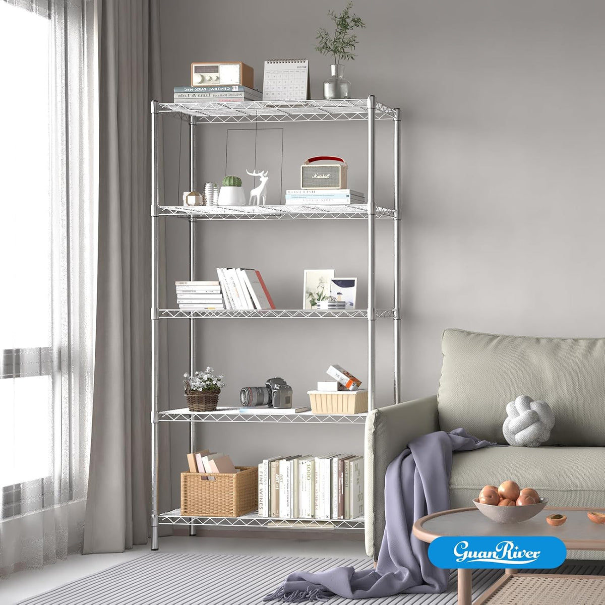 3-Shelf Adjustable Metal Wire Shelving,Black,36"L x 14"W x 30"H