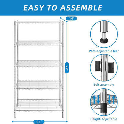 3-Shelf Adjustable Metal Wire Shelving,Black,36"L x 14"W x 30"H