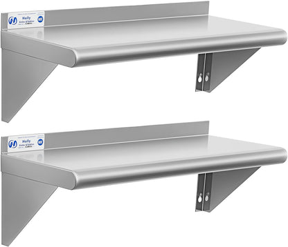 Hally Stainless Steel Shelf 2 Pack Wall Mounted Metal Shelves 10"x24" NSF