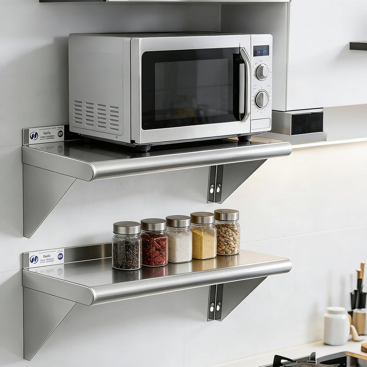 Hally Stainless Steel Shelf 2 Pack Wall Mounted Metal Shelves 10"x24" NSF