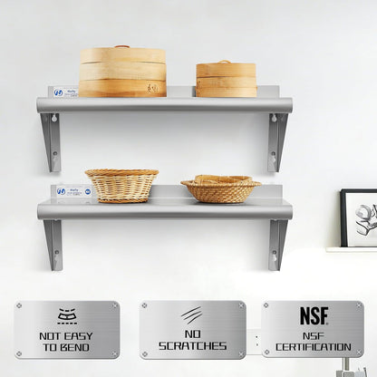 Hally Stainless Steel Shelf 2 Pack Wall Mounted Metal Shelves 10"x24" NSF