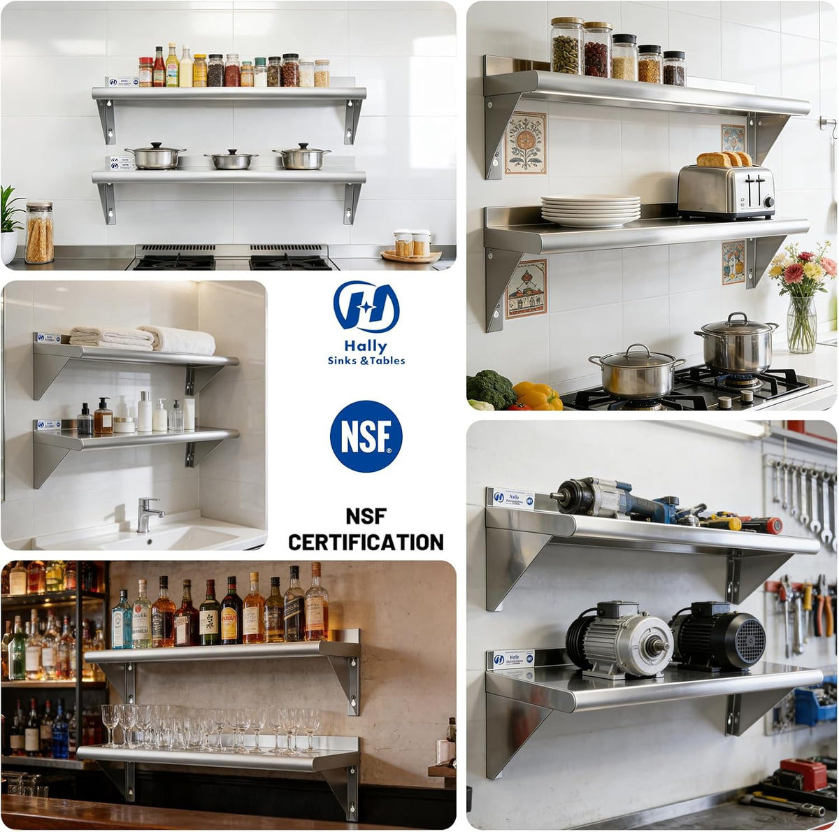 Hally Stainless Steel Shelf 2 Pack Wall Mounted Metal Shelves 10"x24" NSF