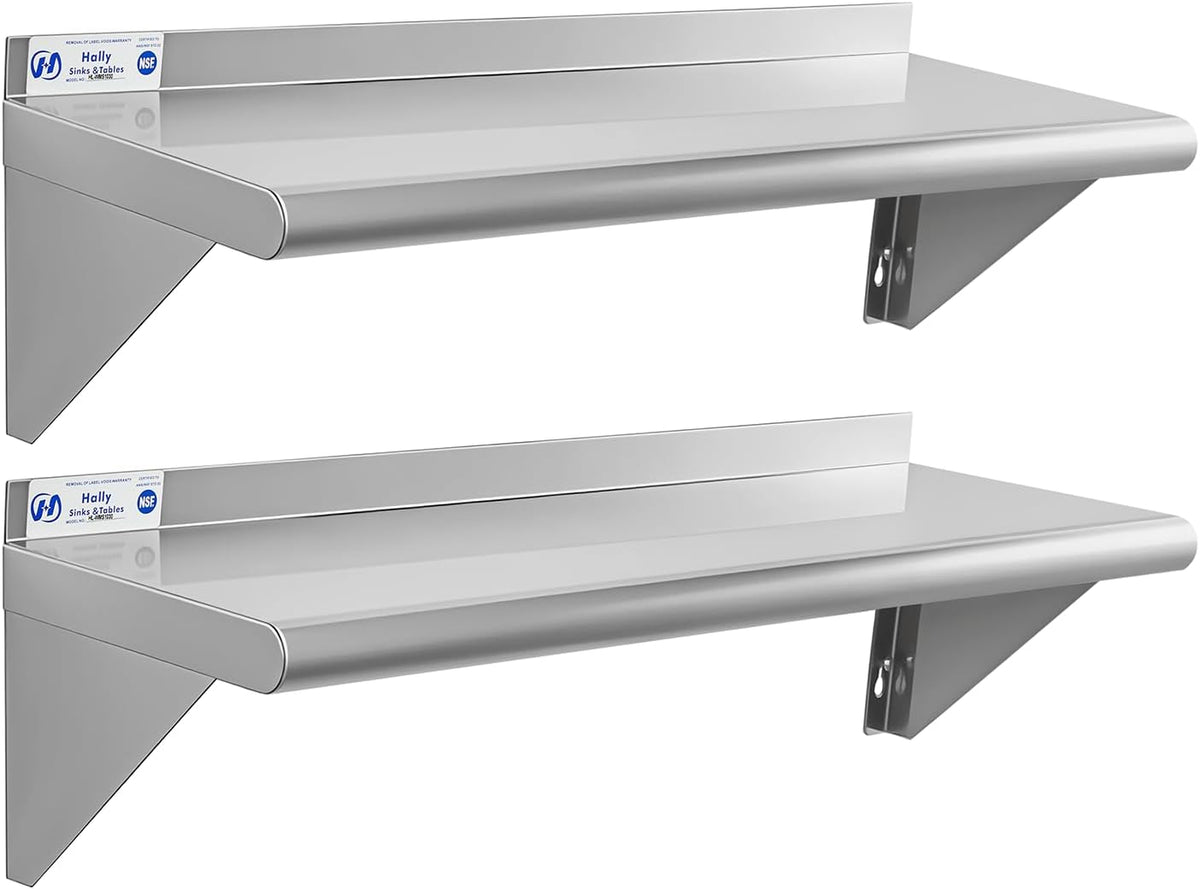Hally Stainless Steel Shelf 2 Pack Wall Mounted Metal Shelves 10"x24" NSF
