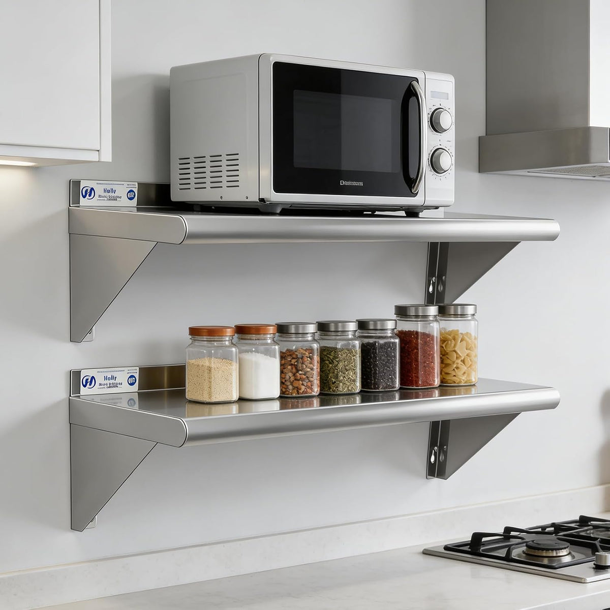 Hally Stainless Steel Shelf 2 Pack Wall Mounted Metal Shelves 10"x24" NSF