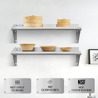 Hally Stainless Steel Shelf 2 Pack Wall Mounted Metal Shelves 10"x24" NSF