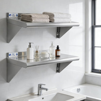 Hally Stainless Steel Shelf 2 Pack Wall Mounted Metal Shelves 10"x24" NSF