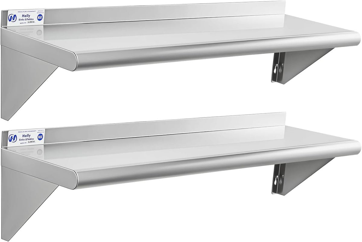 Hally Stainless Steel Shelf 2 Pack Wall Mounted Metal Shelves 10"x24" NSF