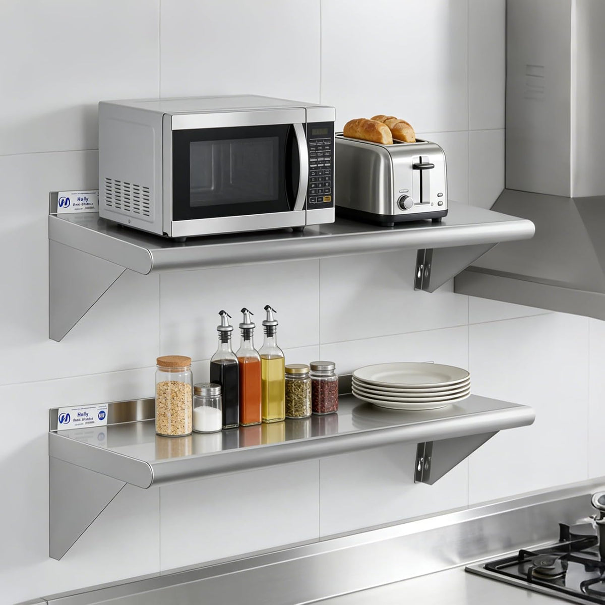 Hally Stainless Steel Shelf 2 Pack Wall Mounted Metal Shelves 10"x24" NSF