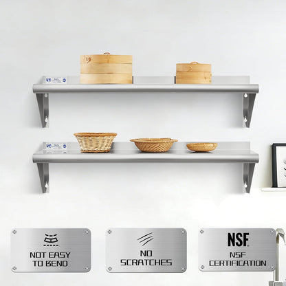 Hally Stainless Steel Shelf 2 Pack Wall Mounted Metal Shelves 10"x24" NSF