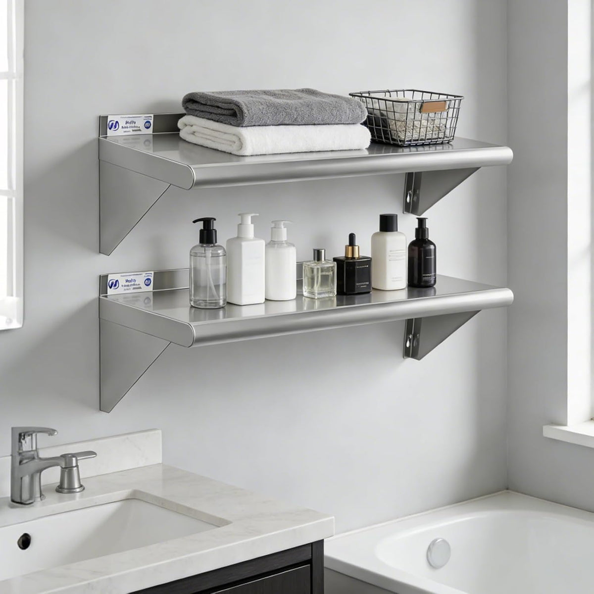 Hally Stainless Steel Shelf 2 Pack Wall Mounted Metal Shelves 10"x24" NSF