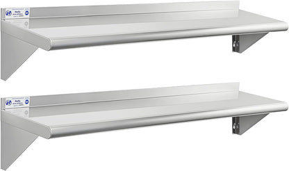 Hally Stainless Steel Shelf 2 Pack Wall Mounted Metal Shelves 10"x24" NSF