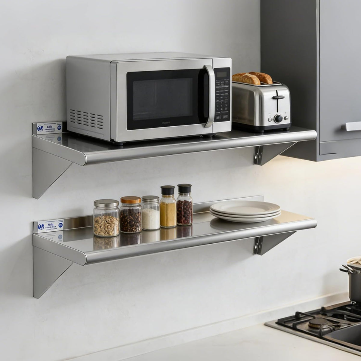 Hally Stainless Steel Shelf 2 Pack Wall Mounted Metal Shelves 10"x24" NSF