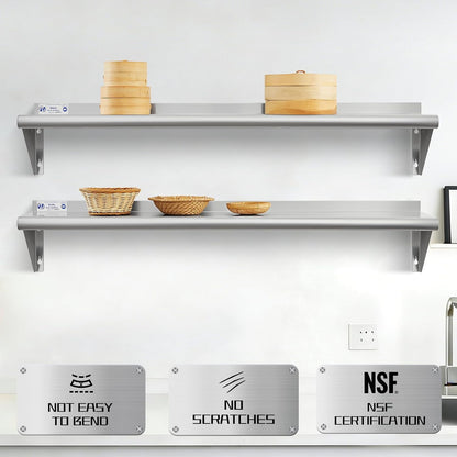 Hally Stainless Steel Shelf 2 Pack Wall Mounted Metal Shelves 10"x24" NSF