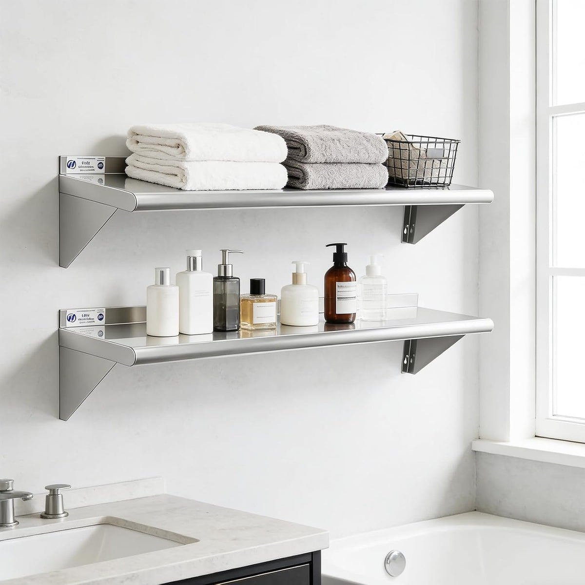 Hally Stainless Steel Shelf 2 Pack Wall Mounted Metal Shelves 10"x24" NSF