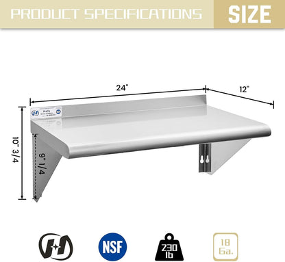 Hally Stainless Steel Shelf 2 Pack Wall Mounted Metal Shelves 10"x24" NSF