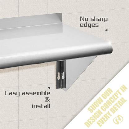 Hally Stainless Steel Shelf 2 Pack Wall Mounted Metal Shelves 10"x24" NSF