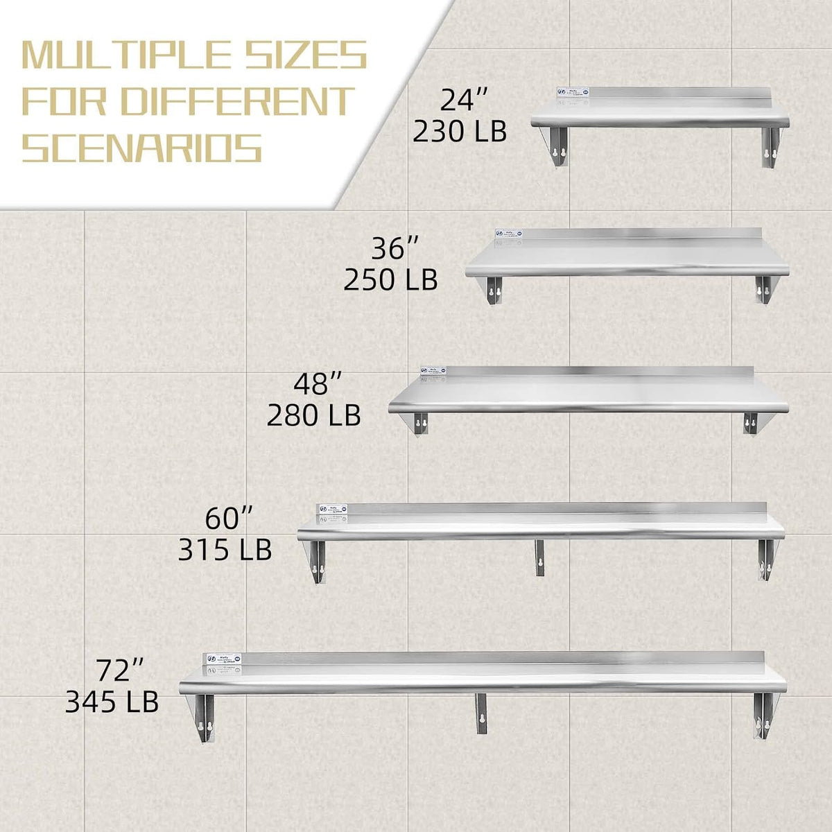 Hally Stainless Steel Shelf 2 Pack Wall Mounted Metal Shelves 10"x24" NSF