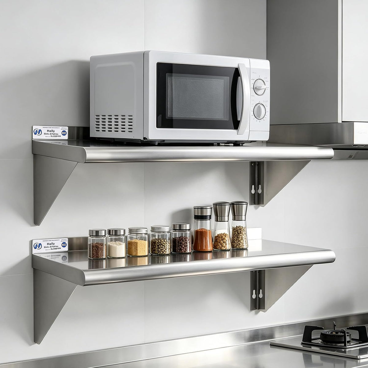 Hally Stainless Steel Shelf 2 Pack Wall Mounted Metal Shelves 10"x24" NSF