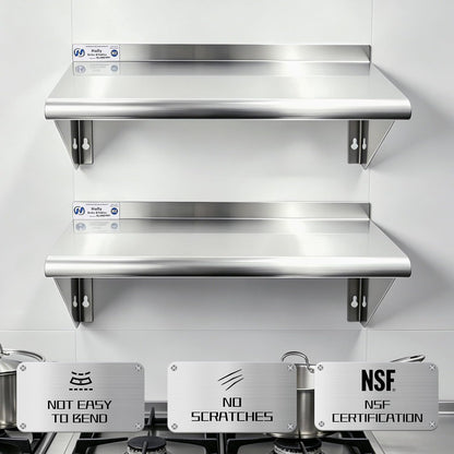 Hally Stainless Steel Shelf 2 Pack Wall Mounted Metal Shelves 10"x24" NSF