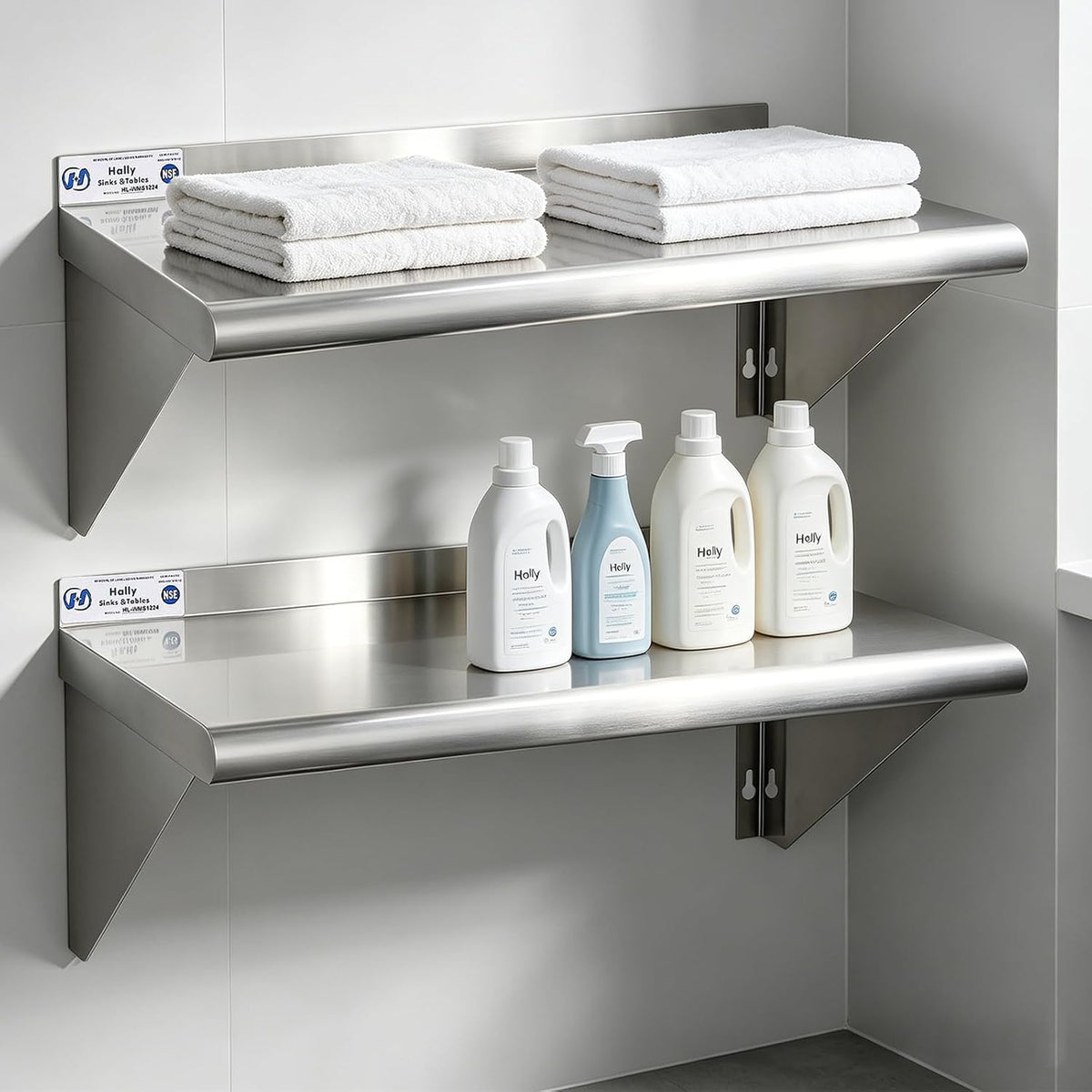 Hally Stainless Steel Shelf 2 Pack Wall Mounted Metal Shelves 10"x24" NSF
