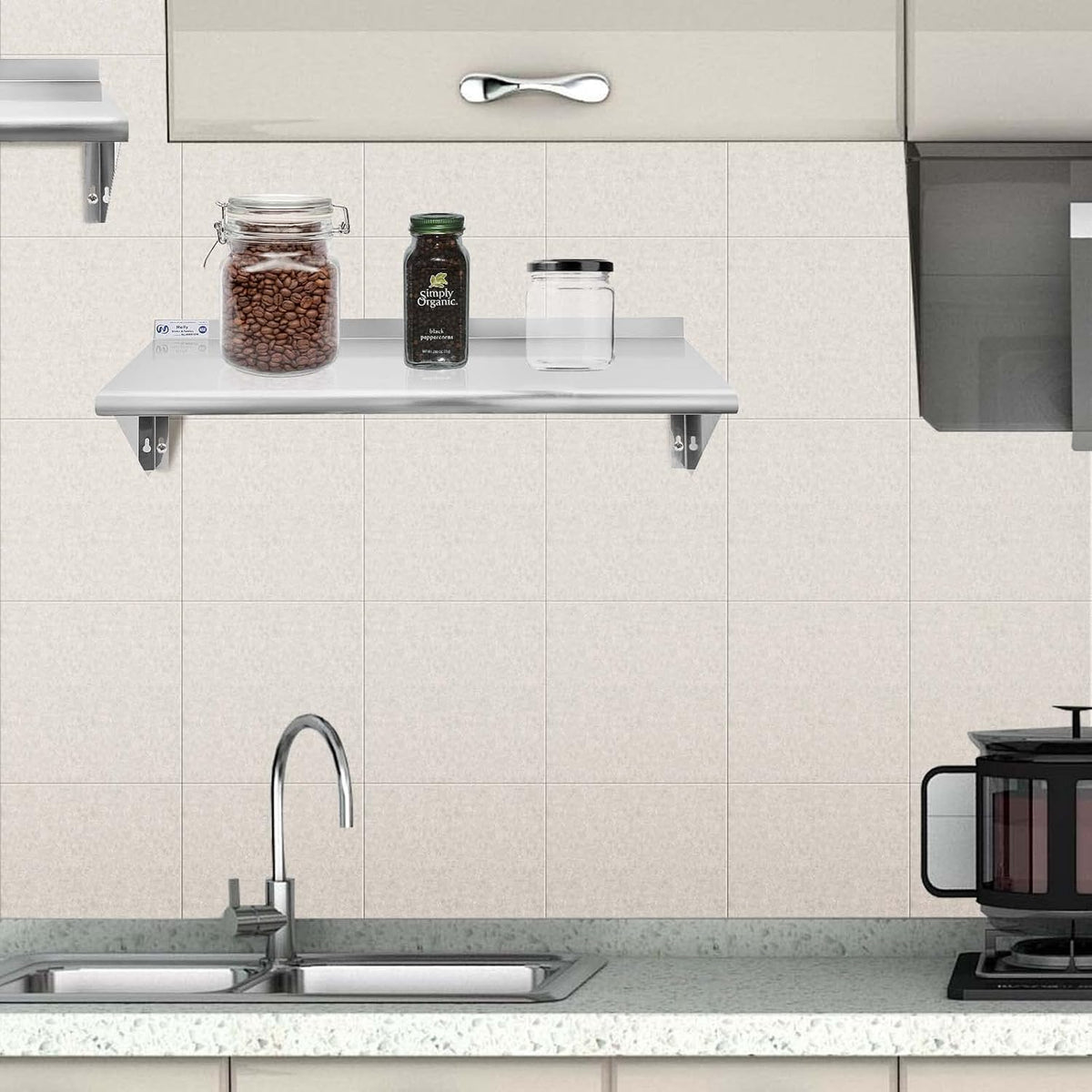 Hally Stainless Steel Shelf 2 Pack Wall Mounted Metal Shelves 10"x24" NSF
