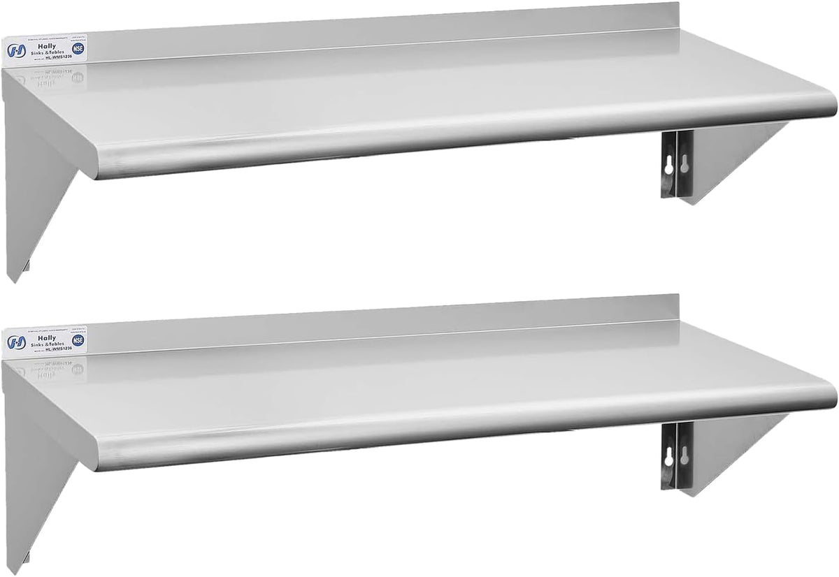 Hally Stainless Steel Shelf 2 Pack Wall Mounted Metal Shelves 10"x24" NSF